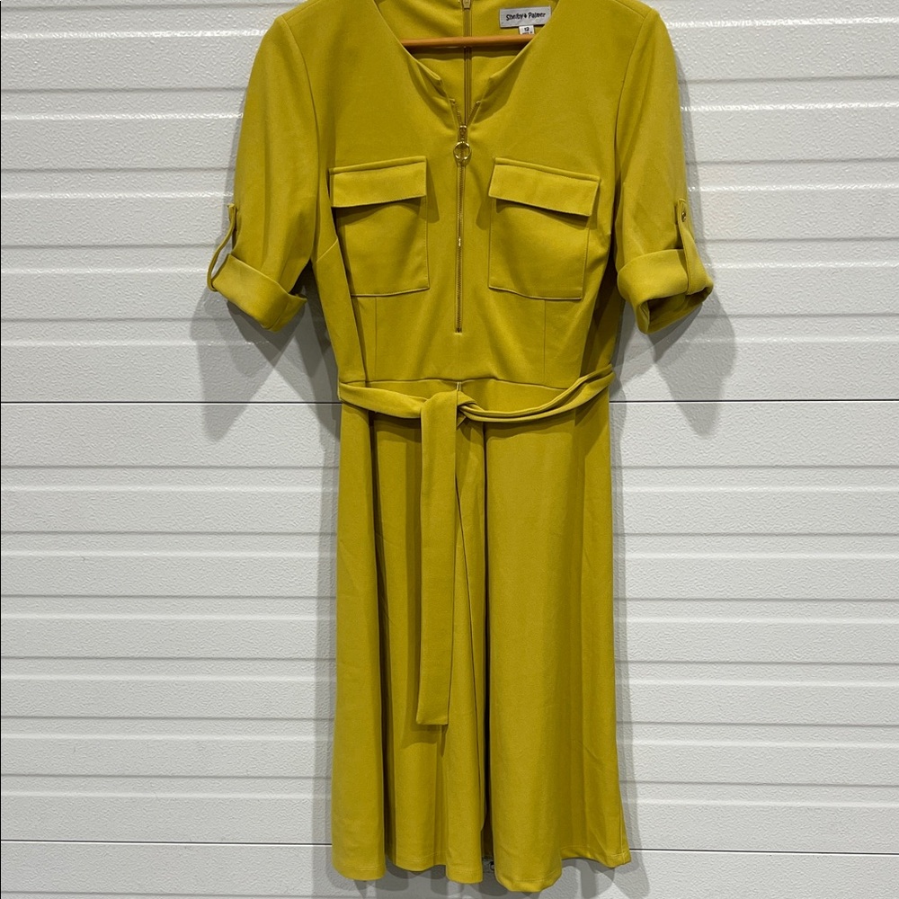 SHEIN Mustard Belted Midi Dress